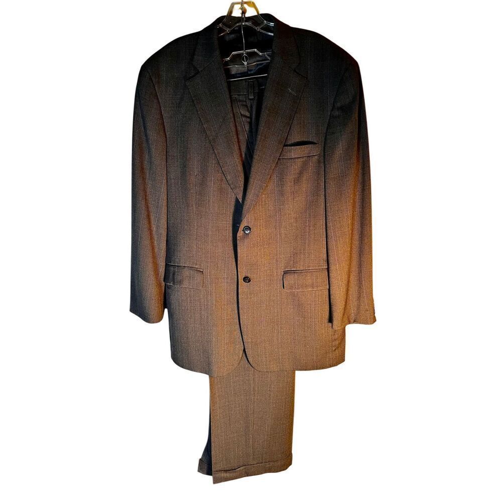 Haggar Black Label Gray Checked Wool Blend Suit Sz Jacket 44R 38/30Pants